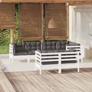 Vrtna sedežna garnitura 7-delna z blazinami bela trdna borovina