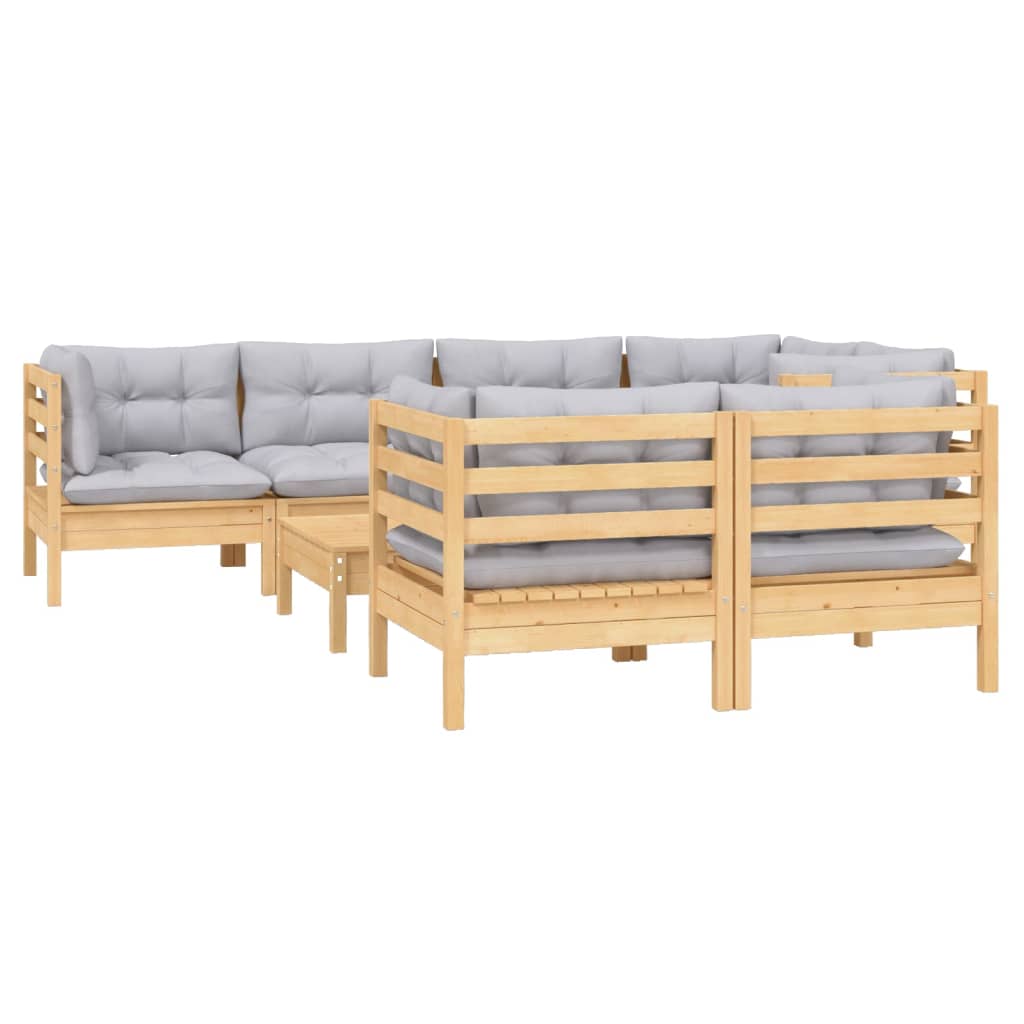 

vidaXL 8-delige Loungeset met grijze kussens massief grenenhout