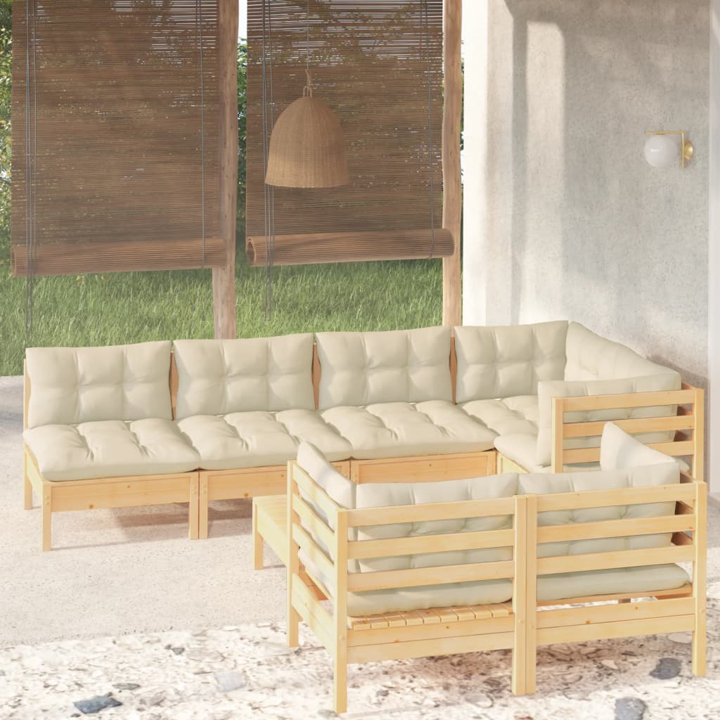 vidaXL 8-tlg. Garten-Lounge-Set mit Creme Kissen Massivholz Kiefer