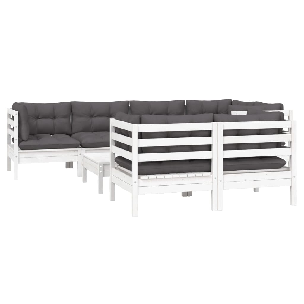 

vidaXL 8-delige Loungeset met kussens massief grenenhout wit