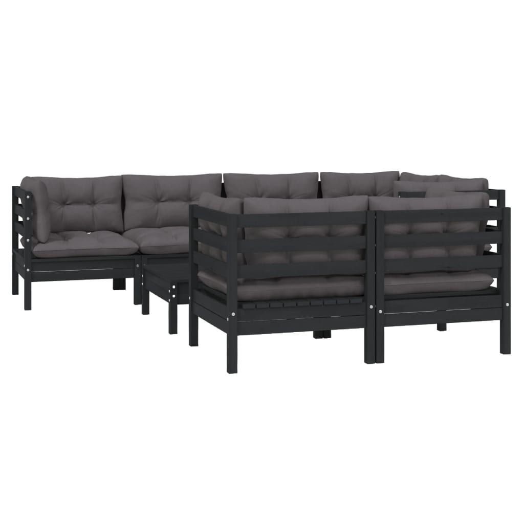 

vidaXL 8-delige Loungeset met kussens massief grenenhout zwart