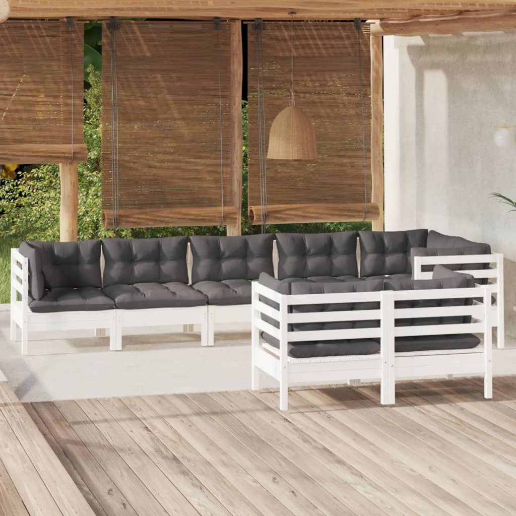 vidaXL 8-tlg. Garten-Lounge-Set mit Kissen Weiß Kiefer Massivholz