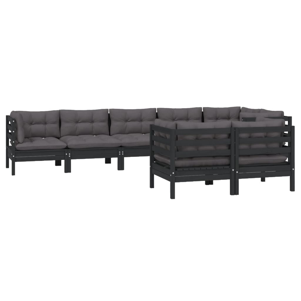 

vidaXL 8-delige Loungeset met kussens massief grenenhout zwart