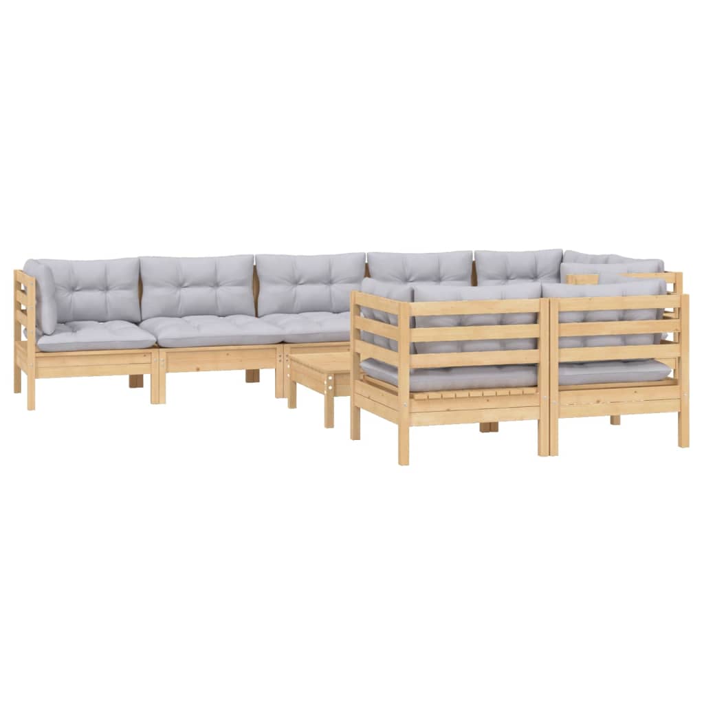 vidaXL 9-delige Loungeset met grijze kussens massief grenenhout afbeelding