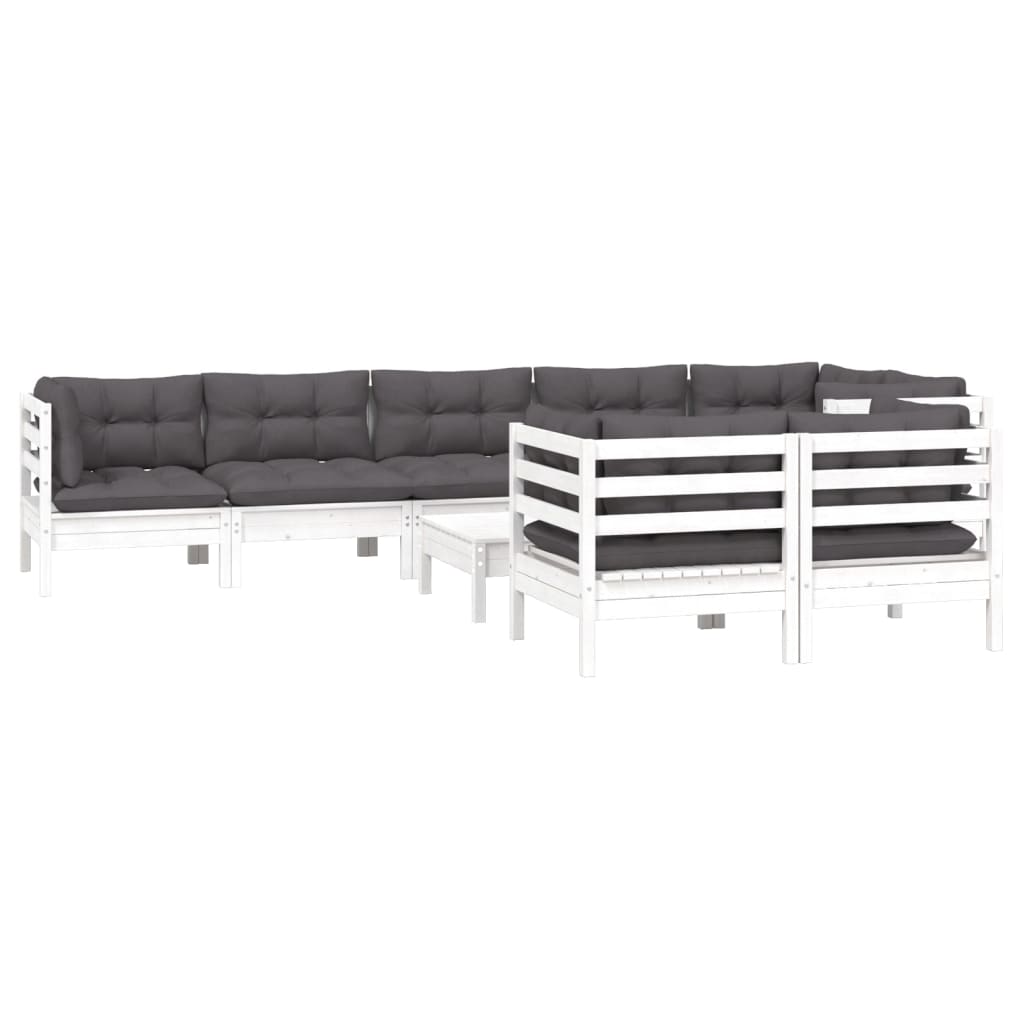 

vidaXL 9-delige Loungeset met kussens massief grenenhout wit