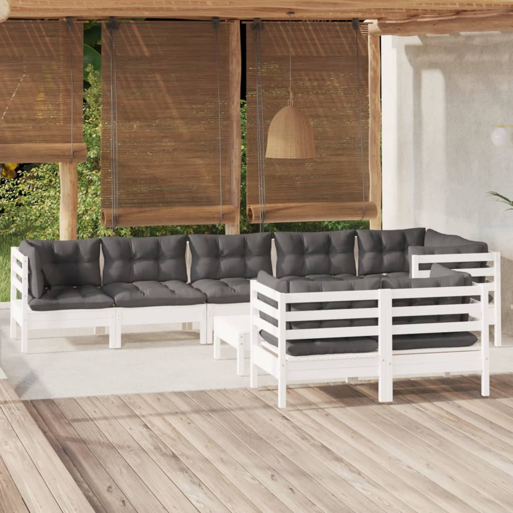 Zestaw wypoczynkowy ogrodowy - drewno sosnowe, biały, antracytowy, 63,5x63,5x62,5 cm