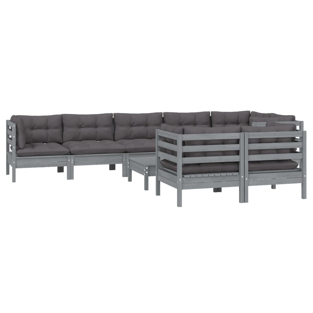 

vidaXL 9-delige Loungeset met kussens massief grenenhout grijs