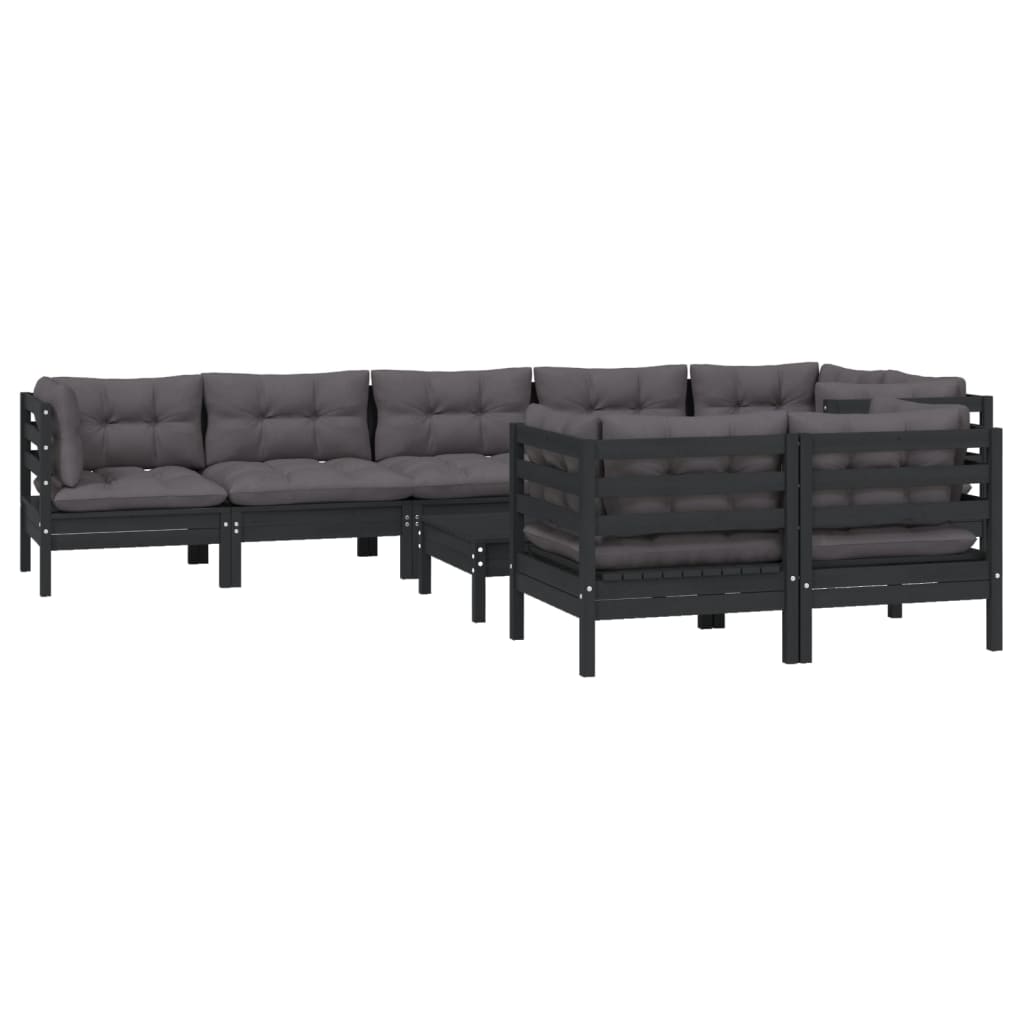 

vidaXL 9-delige Loungeset met kussens massief grenenhout zwart