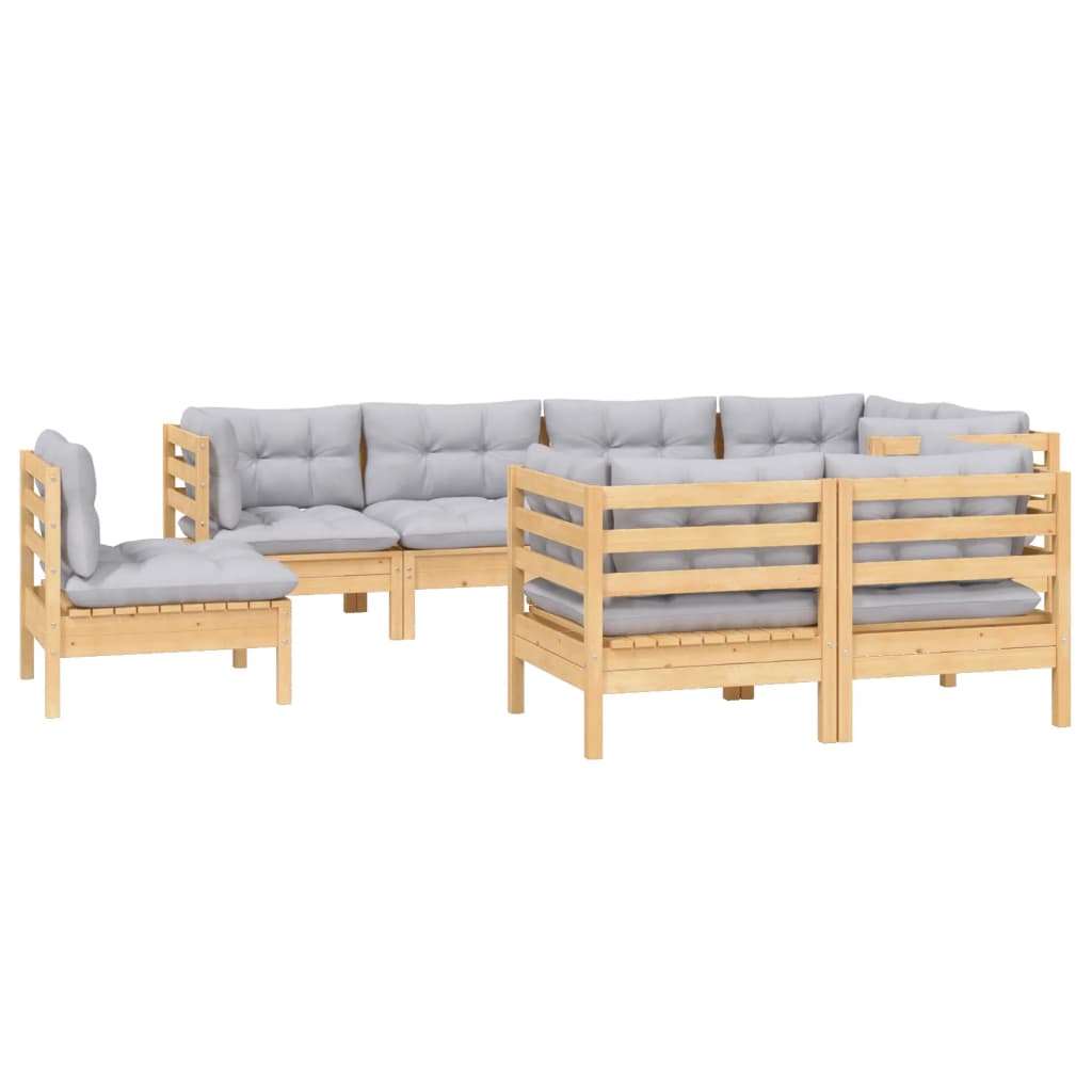 vidaXL 8-delige Loungeset met grijze kussens massief grenenhout afbeelding