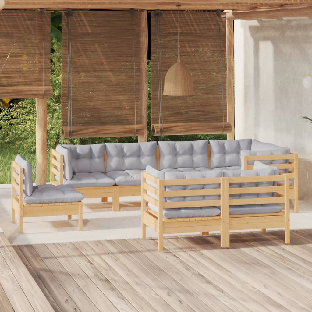 vidaXL 8-tlg. Garten-Lounge-Set mit Grauen Kissen Kiefer Massivholz