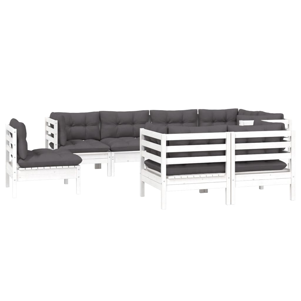 vidaXL 8-delige Loungeset met kussens massief grenenhout wit afbeelding