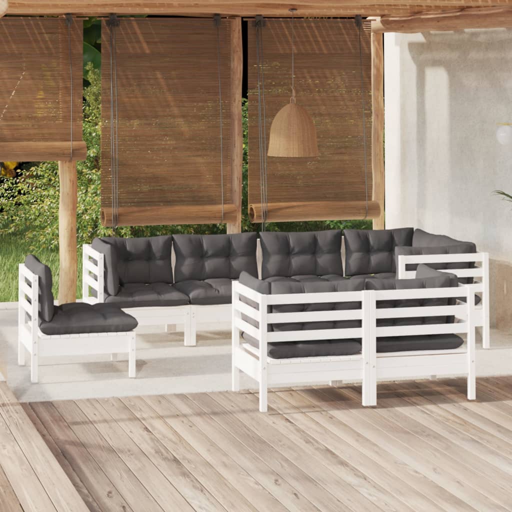 vidaXL 8-tlg. Garten-Lounge-Set mit Kissen Weiß Kiefer Massivholz