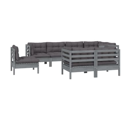 vidaXL Sodo komplektas su pagalvėmis, 8 dalių, pilkas, pu&scaron;ies masyvas