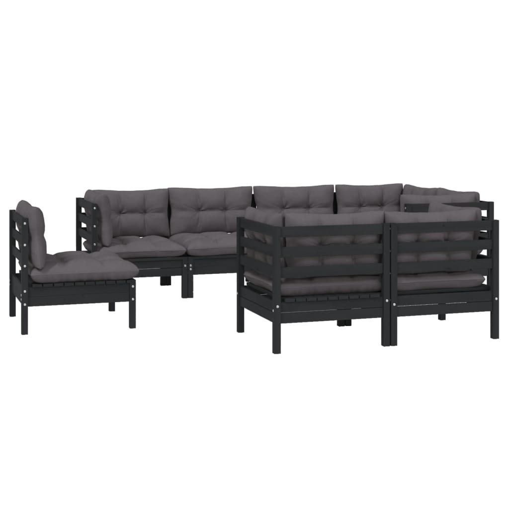

vidaXL 8-delige Loungeset met kussens massief grenenhout zwart