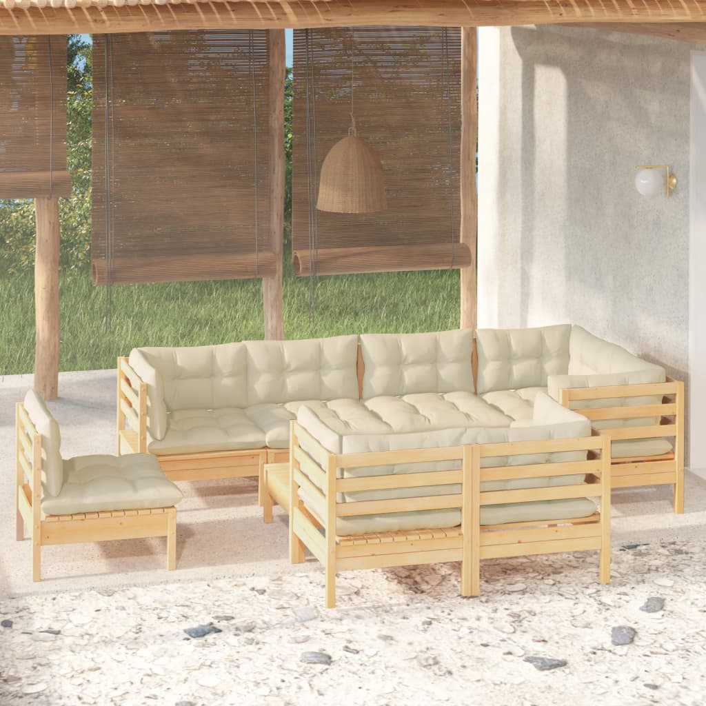 vidaXL 9-tlg. Garten-Lounge-Set mit Creme Kissen Massivholz Kiefer