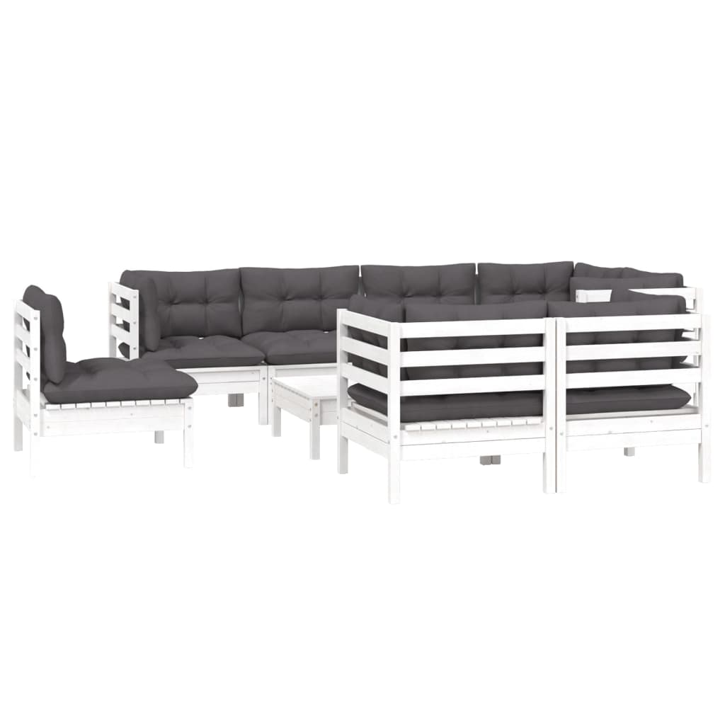 

vidaXL 9-delige Loungeset met kussens massief grenenhout wit