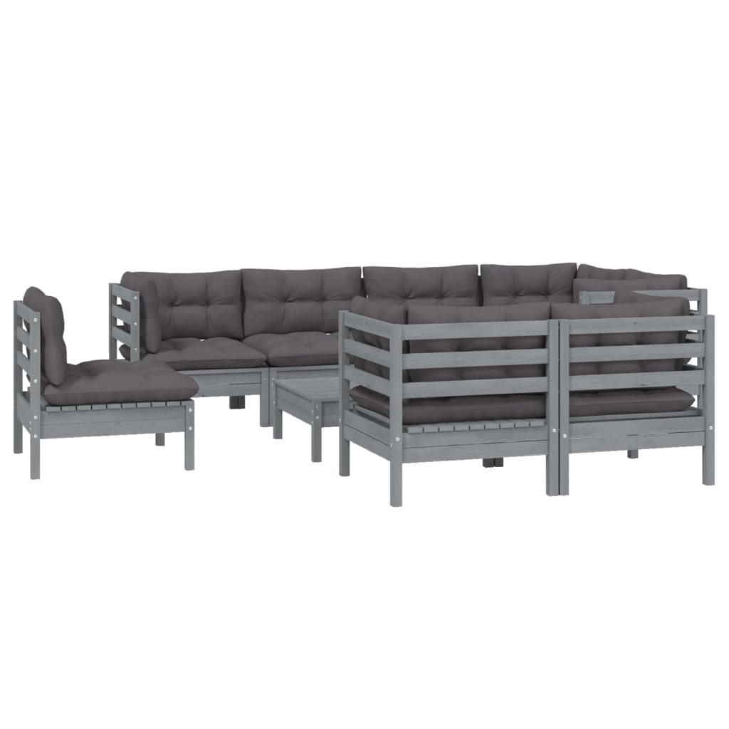 

vidaXL 9-delige Loungeset met kussens massief grenenhout grijs