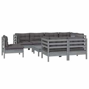 vidaXL Sodo komplektas su pagalvėmis, 9 dalių, pilkas, pu&scaron;ies masyvas