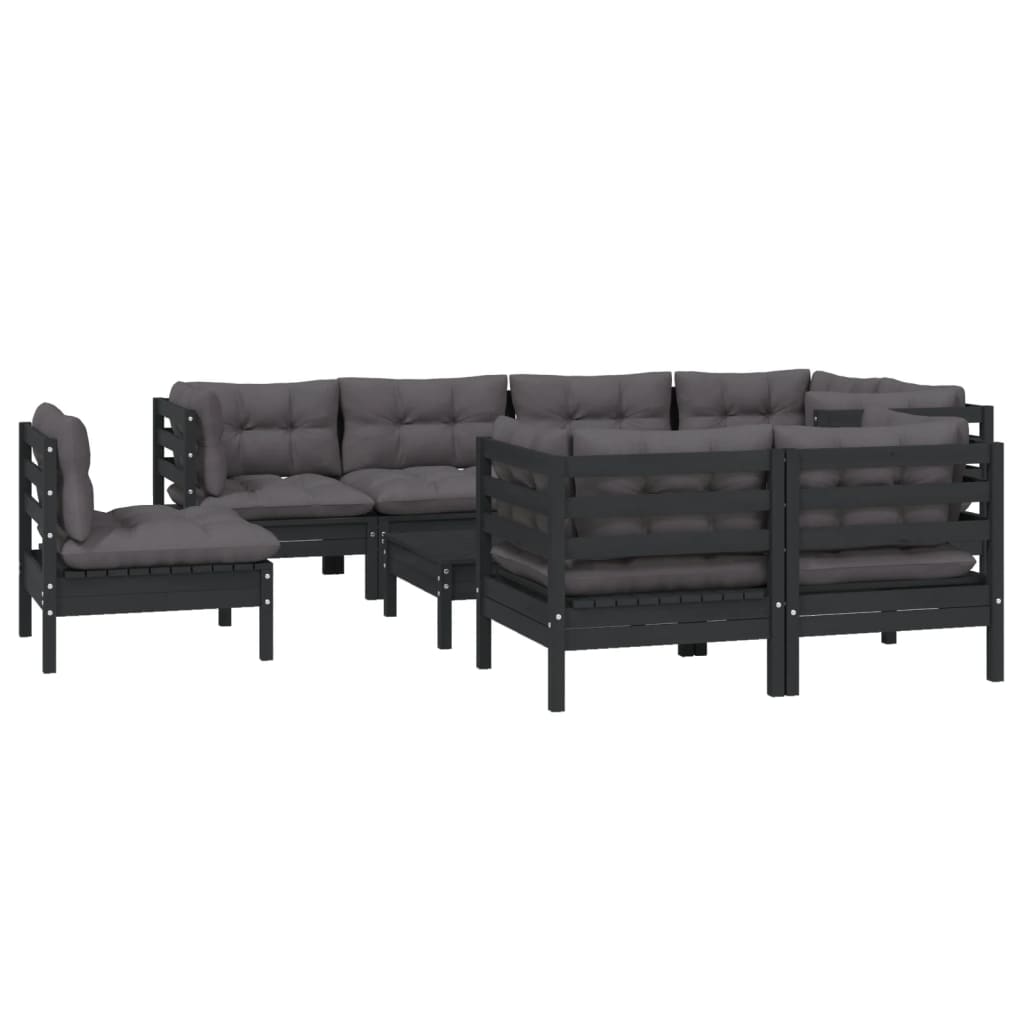 

vidaXL 9-delige Loungeset met kussens massief grenenhout zwart