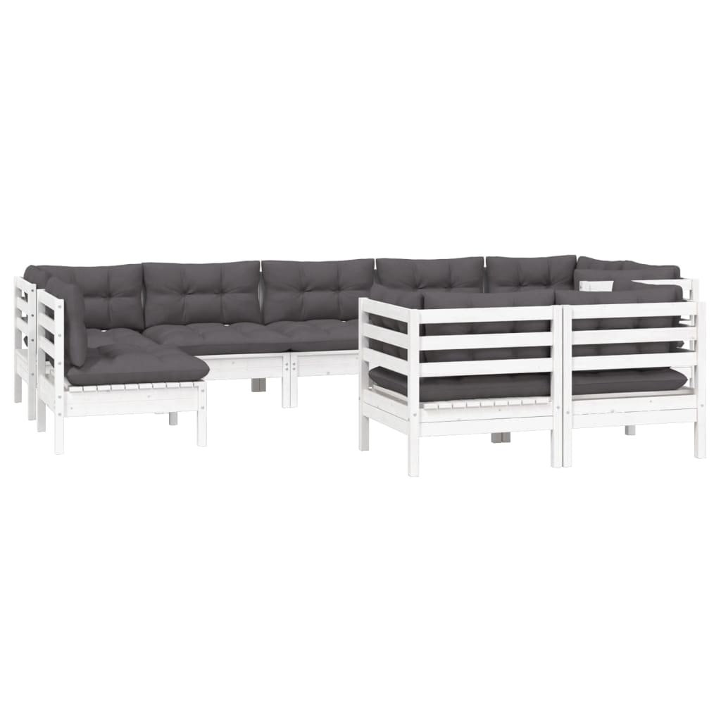 

vidaXL 9-delige Loungeset met kussens massief grenenhout wit