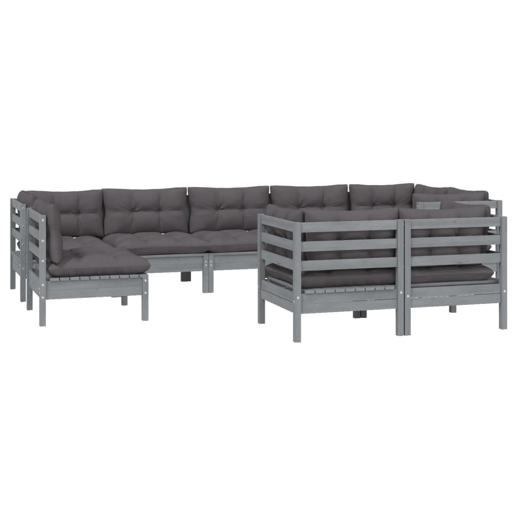 

vidaXL 9-delige Loungeset met kussens massief grenenhout grijs