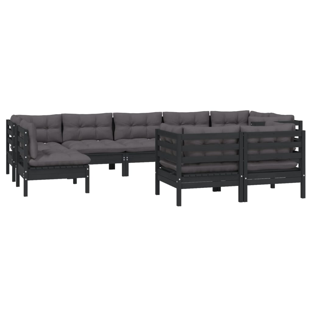 

vidaXL 9-delige Loungeset met kussens massief grenenhout zwart