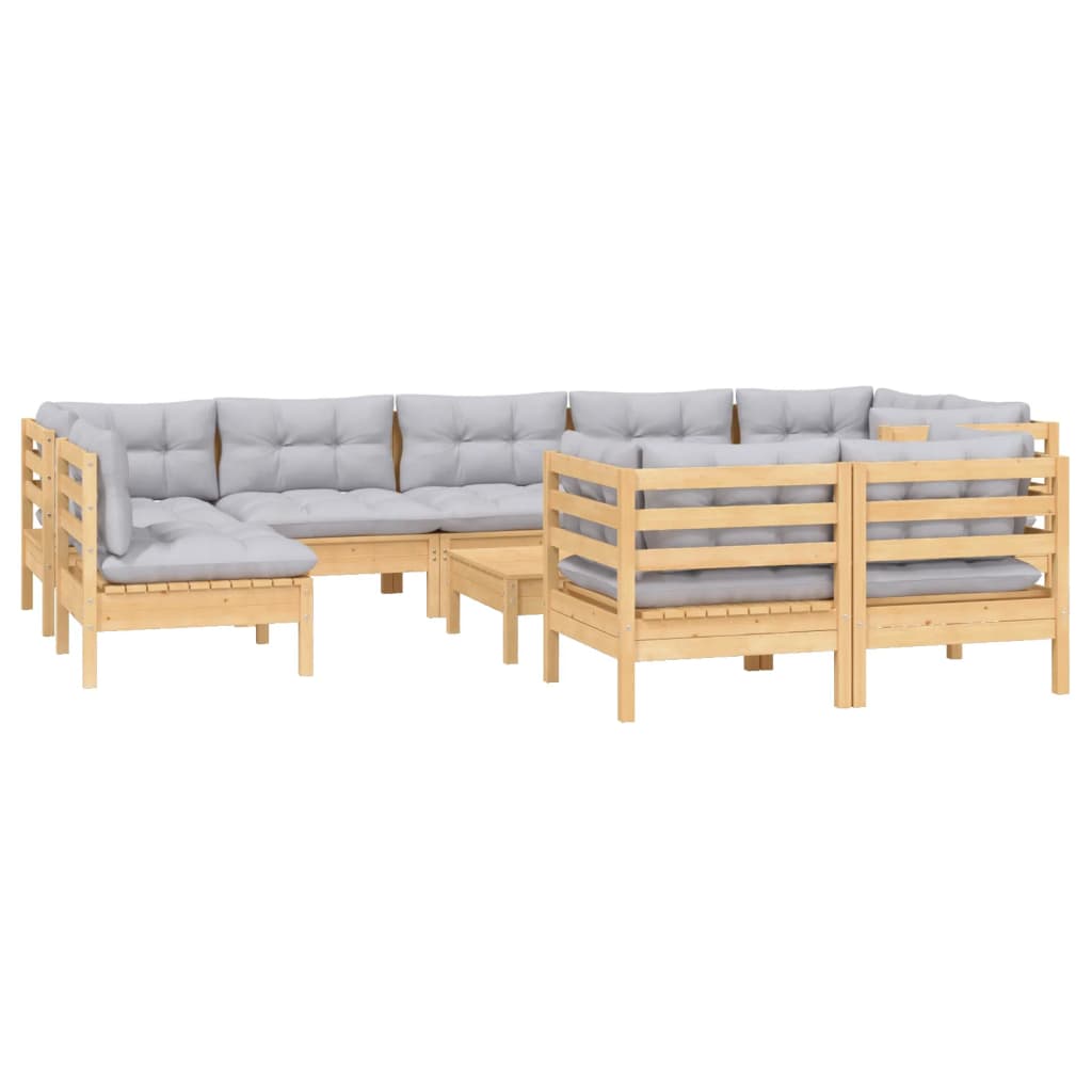 

vidaXL 10-delige Loungeset met grijze kussens massief grenenhout
