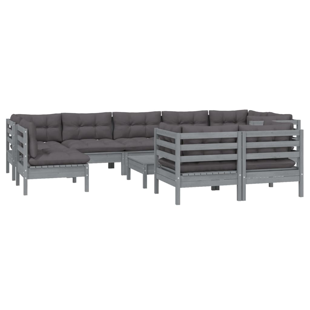 

vidaXL 10-delige Loungeset met kussens massief grenenhout grijs