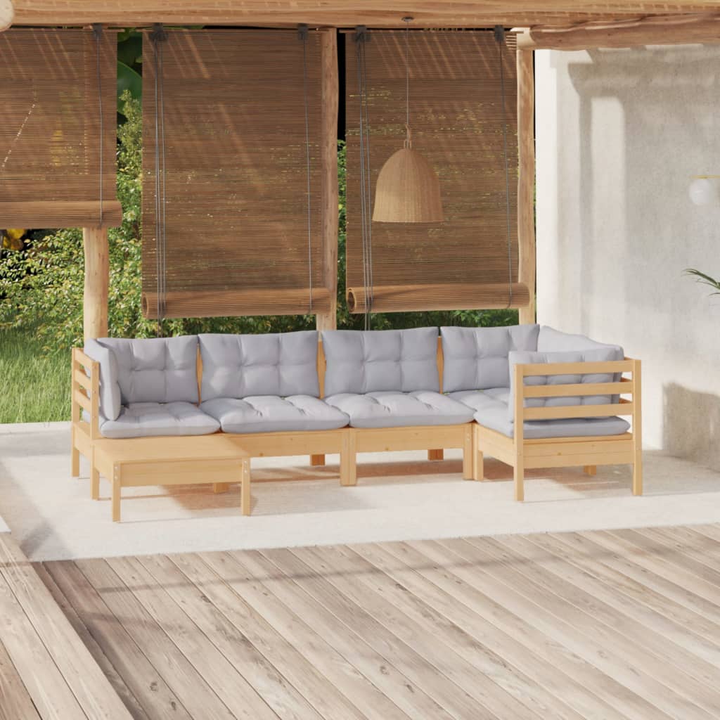 vidaXL 6-tlg. Garten-Lounge-Set mit Grauen Kissen Kiefer Massivholz