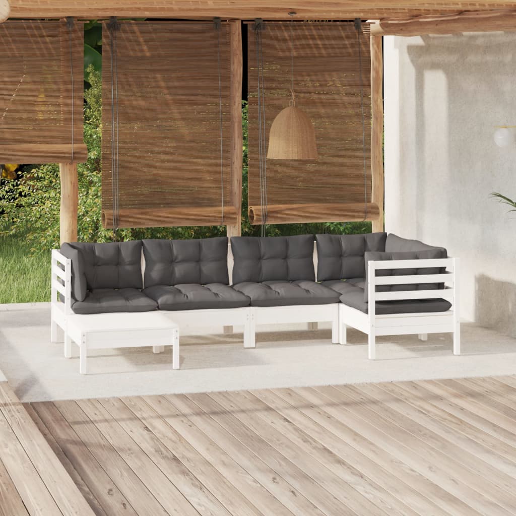 vidaXL 6-tlg. Garten-Lounge-Set mit Kissen Weiß Kiefer Massivholz