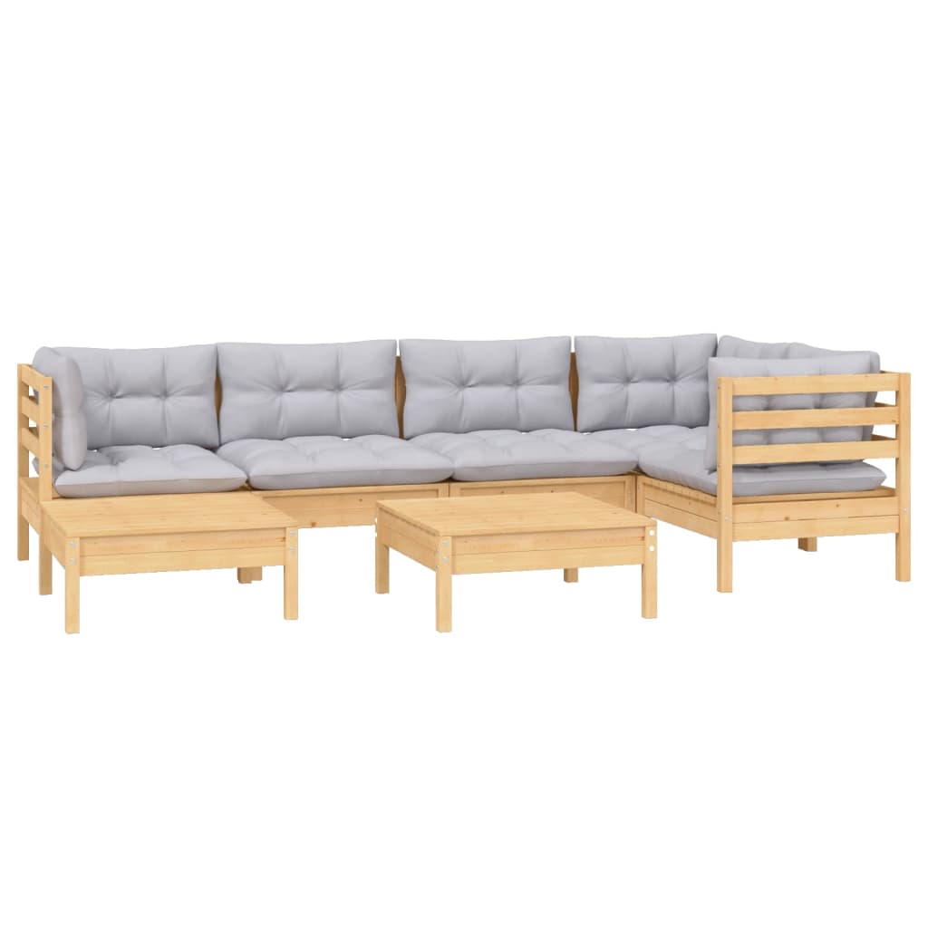 

vidaXL 7-delige Loungeset met grijze kussens massief grenenhout