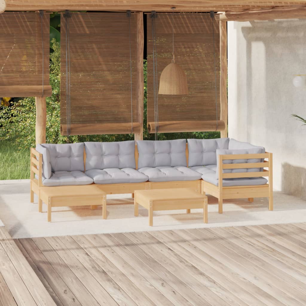 vidaXL 7-tlg. Garten-Lounge-Set mit Grauen Kissen Kiefer Massivholz