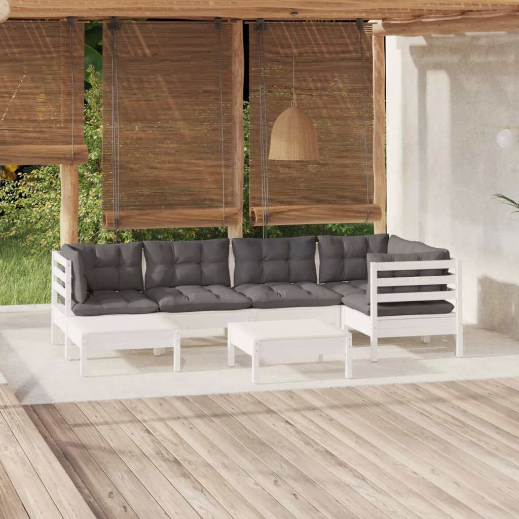 vidaXL 7-tlg. Garten-Lounge-Set mit Kissen Weiß Kiefer Massivholz