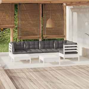 Vrtna sedežna garnitura 7-delna z blazinami bela trdna borovina