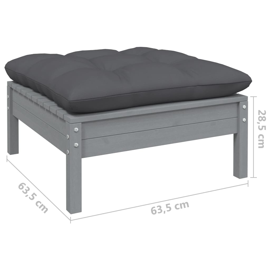 Set mobilier de grădină cu perne, 7 piese, gri, lemn masiv pin