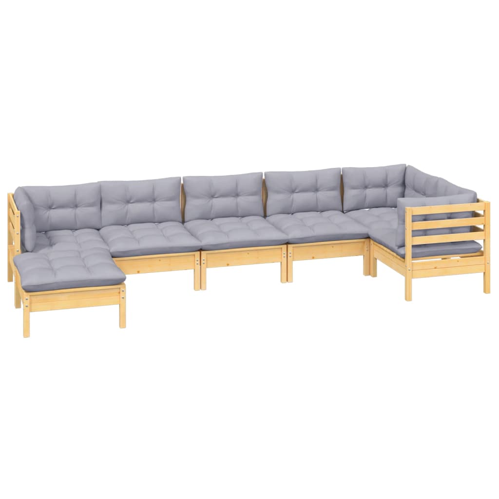 vidaXL 7-delige Loungeset met grijze kussens massief grenenhout afbeelding
