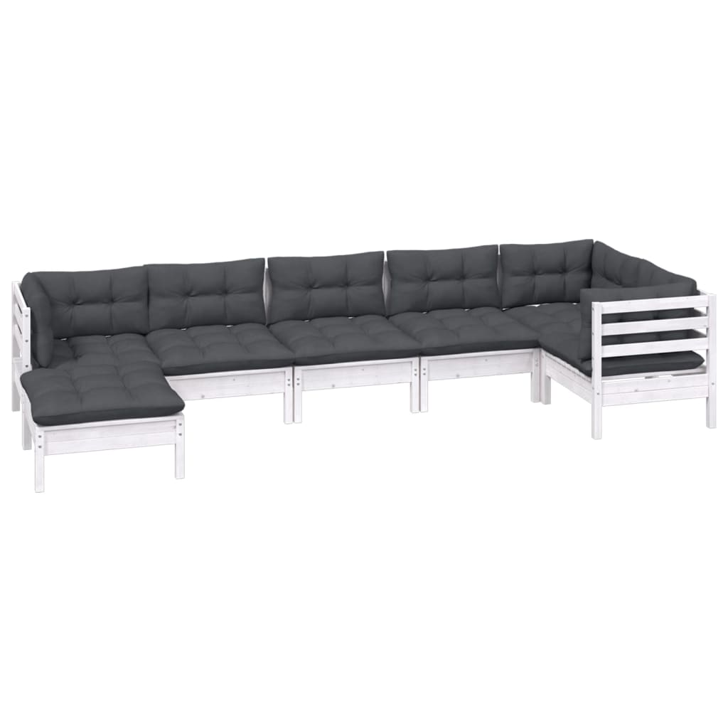 

vidaXL 7-delige Loungeset met kussens massief grenenhout wit