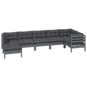 vidaXL Sodo komplektas su pagalvėmis, 7 dalių, pilkas, pu&scaron;ies masyvas