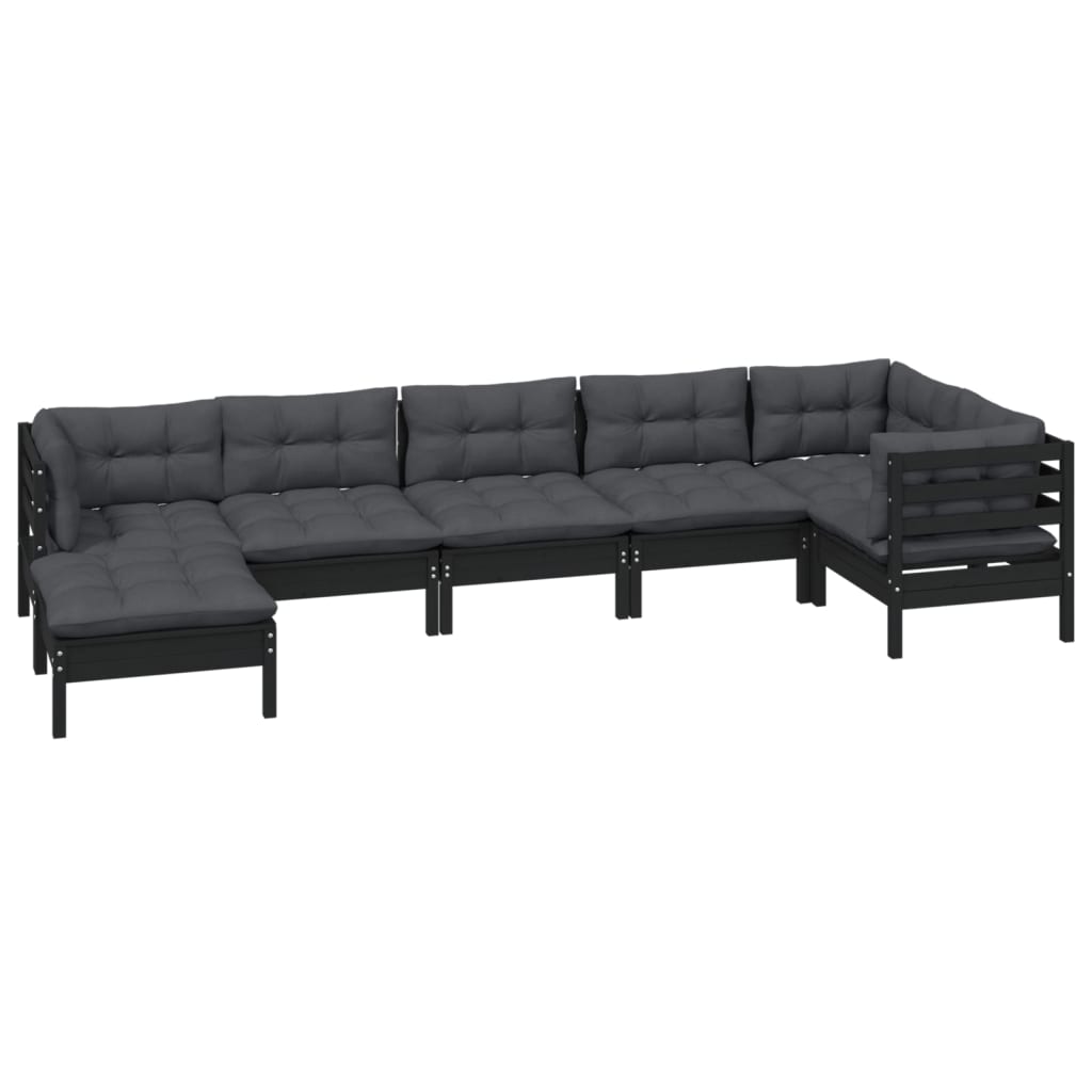 

vidaXL 7-delige Loungeset met kussens massief grenenhout zwart