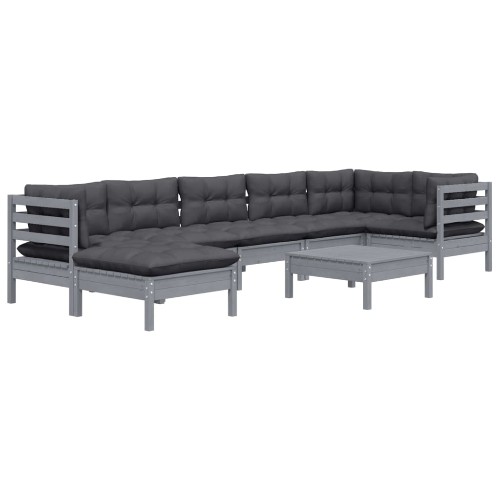 

vidaXL 8-delige Loungeset met kussens massief grenenhout grijs