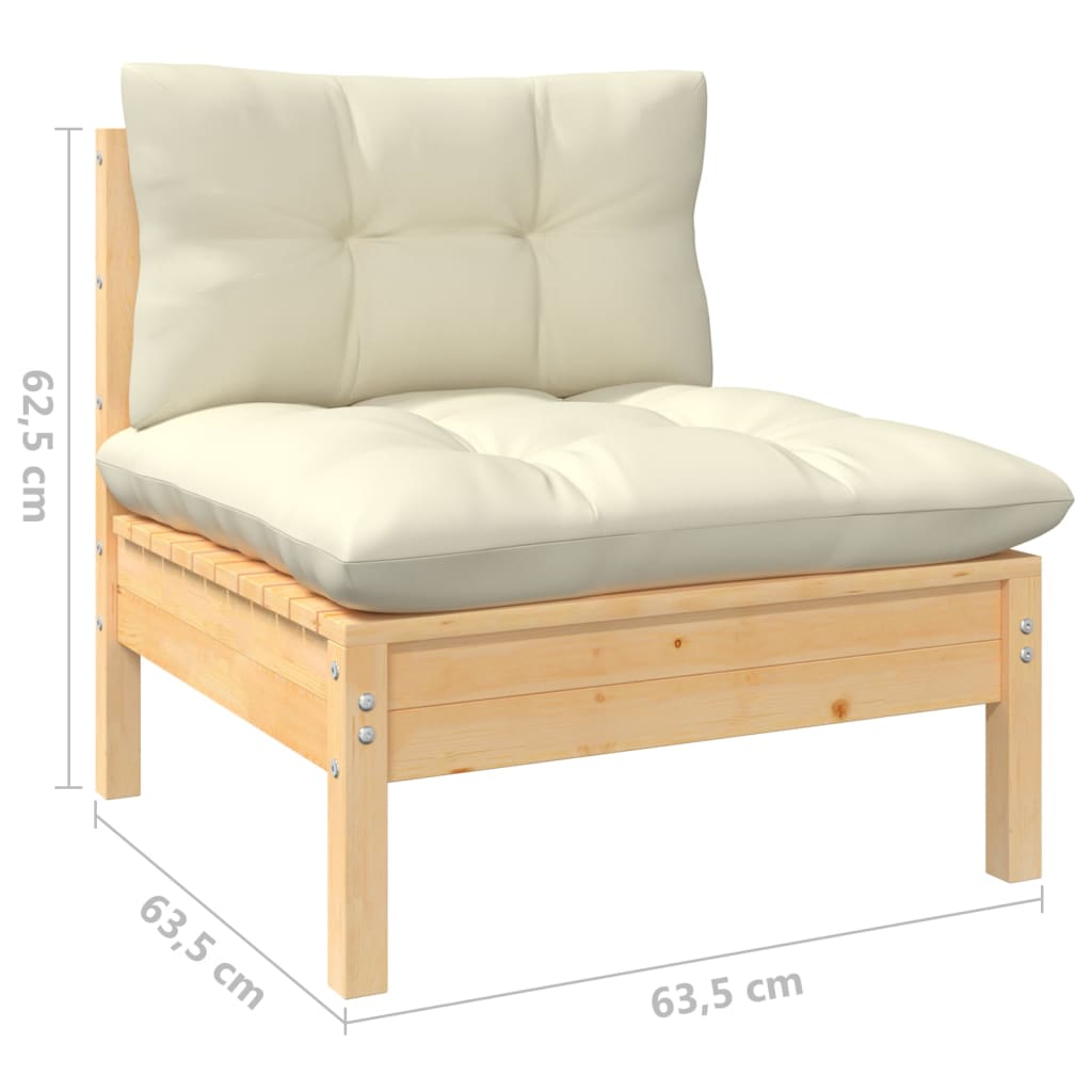 Zestaw wypoczynkowy ogrodowy, drewno sosnowe, kremowe poduszki, wymiary: 63,5x63,5x62,5 cm