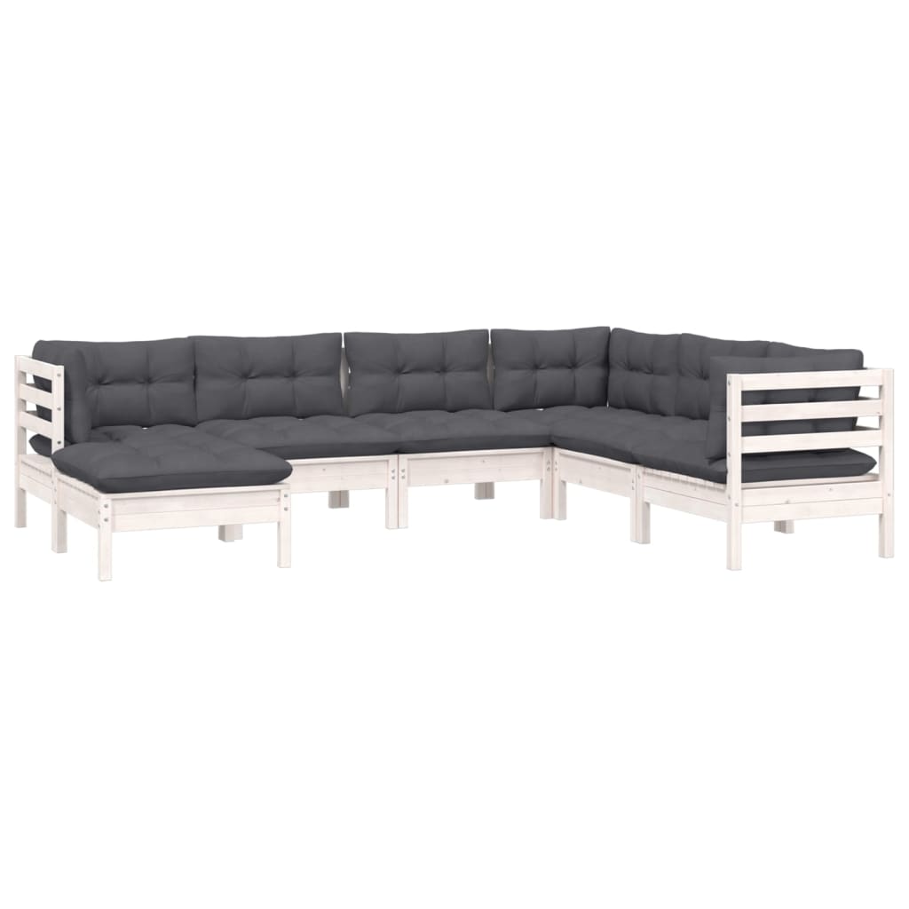 

vidaXL 7-delige Loungeset met kussens massief grenenhout wit