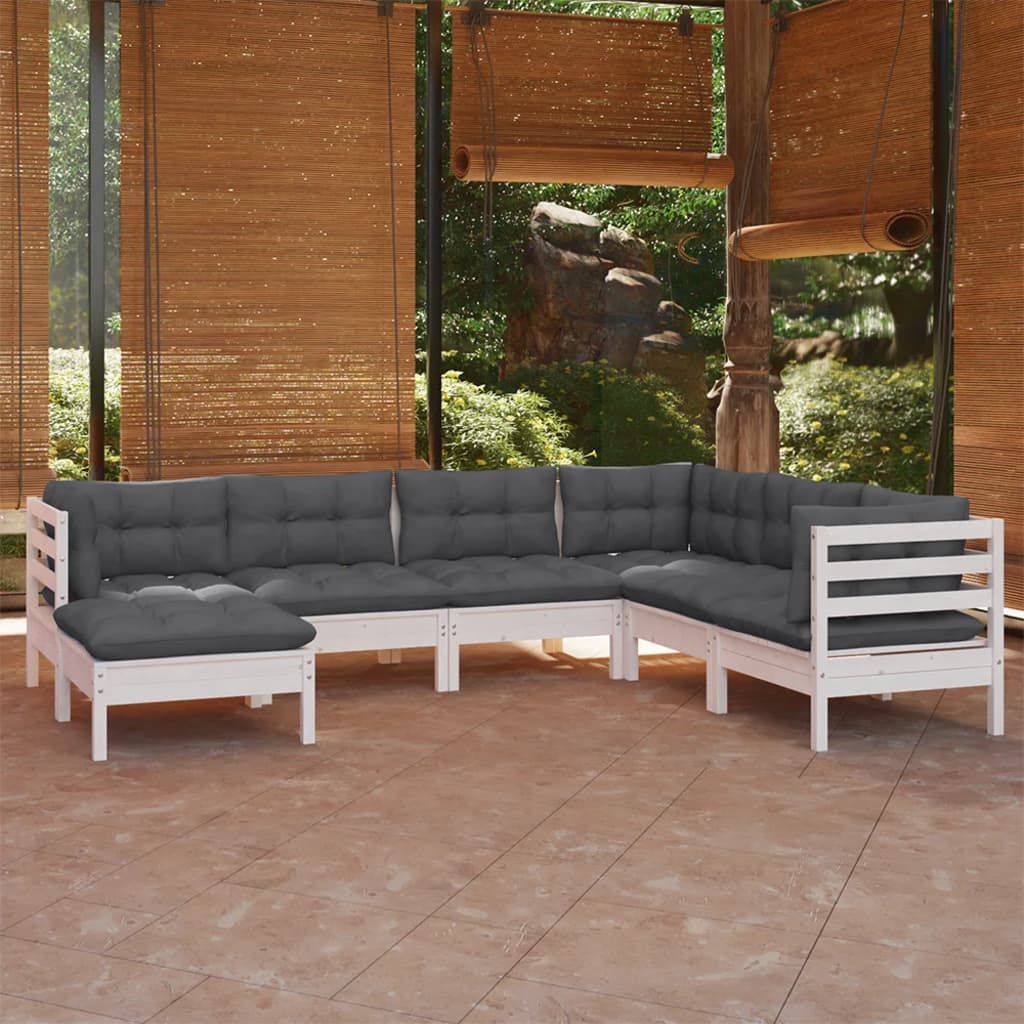 vidaXL 7-tlg. Garten-Lounge-Set mit Kissen Weiß Kiefer Massivholz