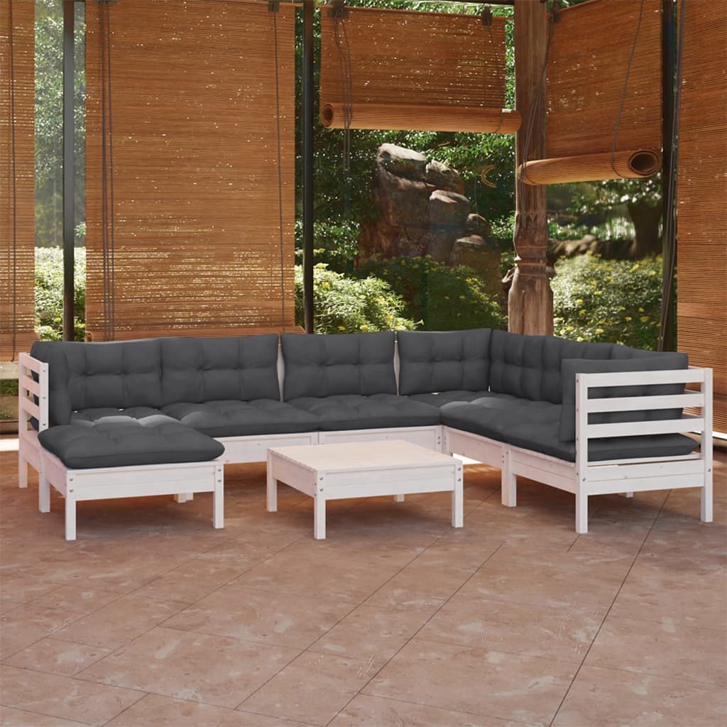 vidaXL 8-tlg. Garten-Lounge-Set mit Kissen Weiß Kiefer Massivholz