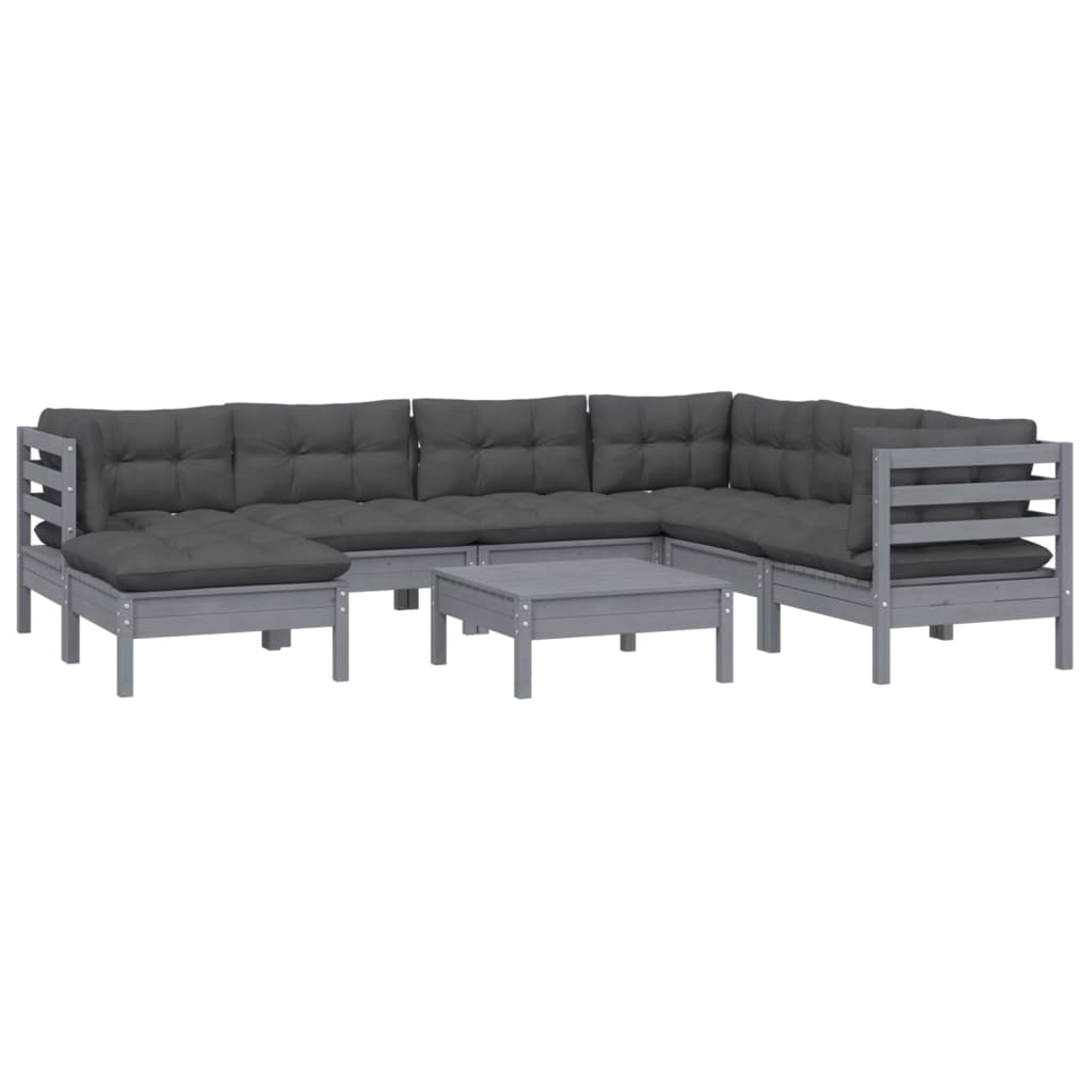 

vidaXL 8-delige Loungeset met kussens massief grenenhout grijs