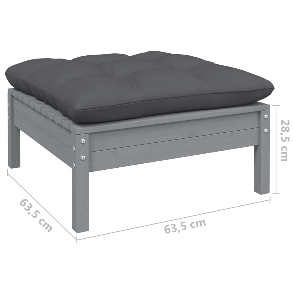 Set mobilier de grădină cu perne, 8 piese, gri, lemn masiv pin