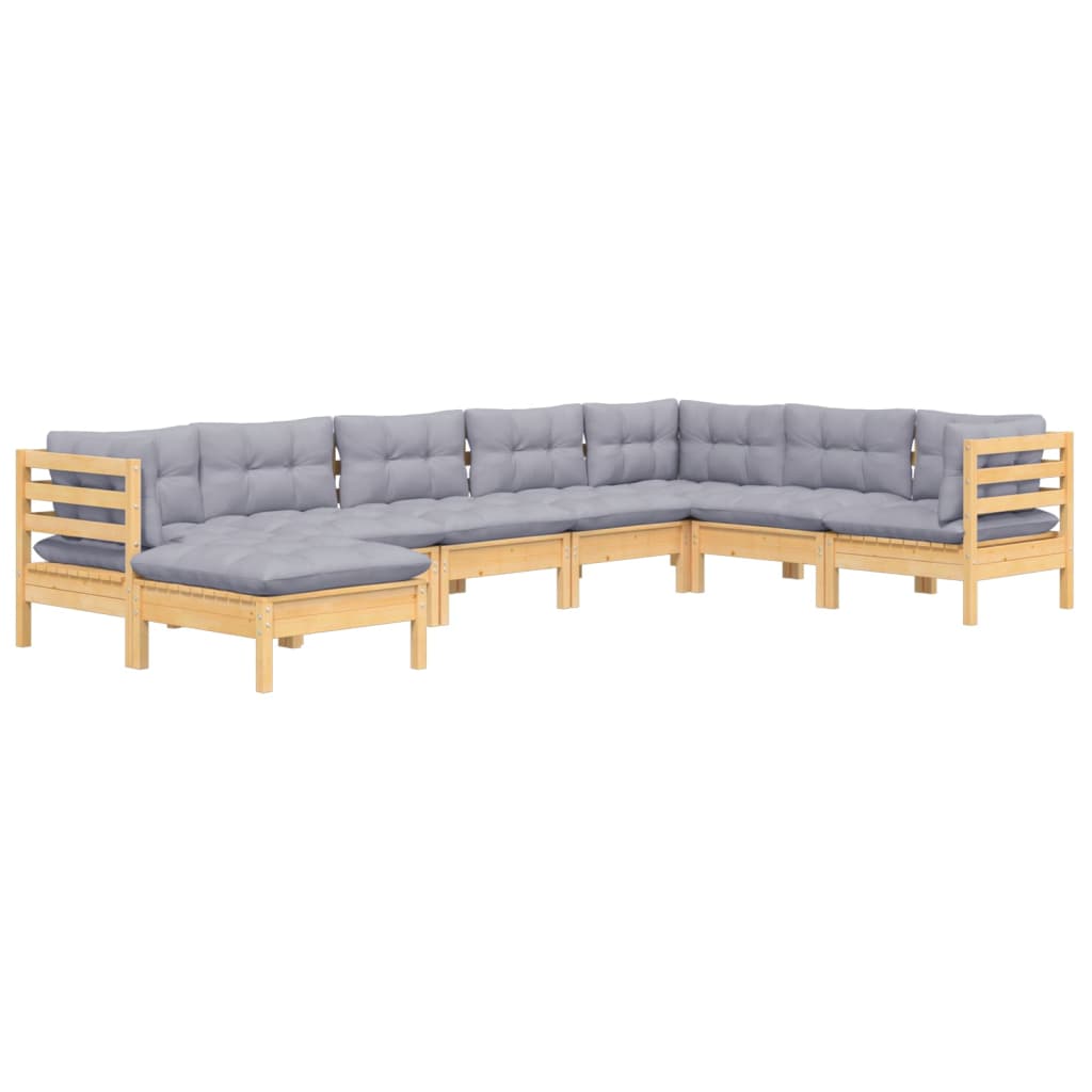 vidaXL 8-delige Loungeset met grijze kussens grenenhout afbeelding