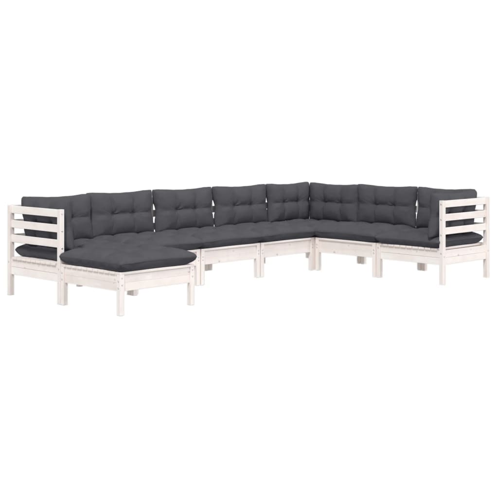 

vidaXL 8-delige Loungeset met kussens massief grenenhout wit