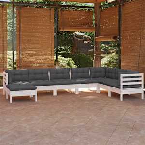 Vrtna sedežna garnitura 8-delna z blazinami bela borovina