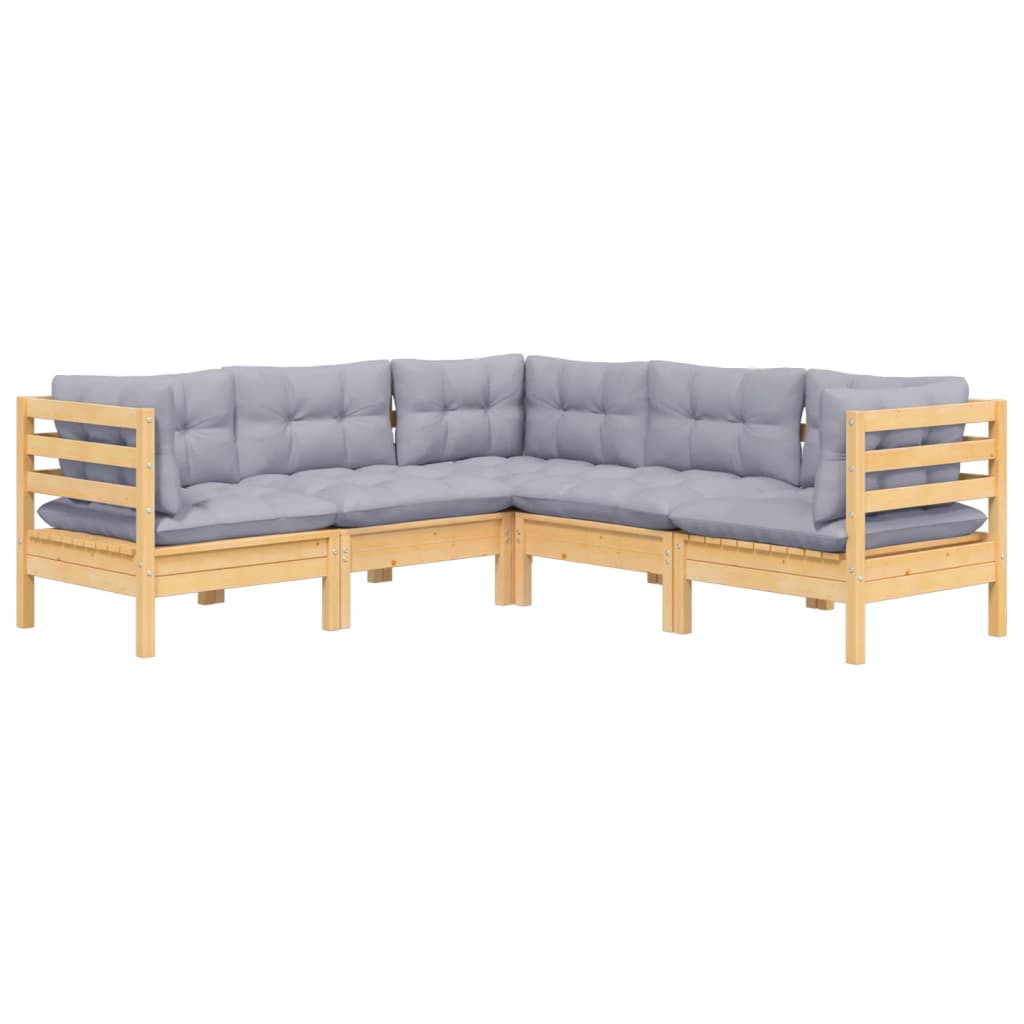 vidaXL 5-delige Loungeset met grijze kussens massief grenenhout afbeelding